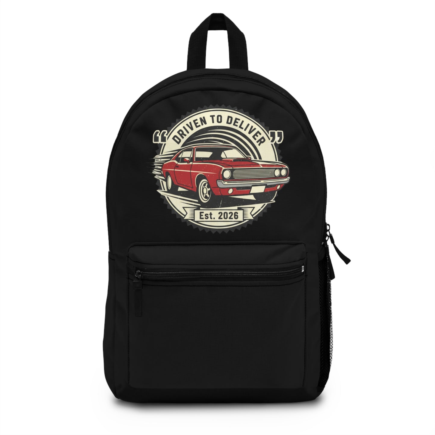 Retro Muscle Car Backpack | Vintage "Driven to Deliver" Travel & School Bag